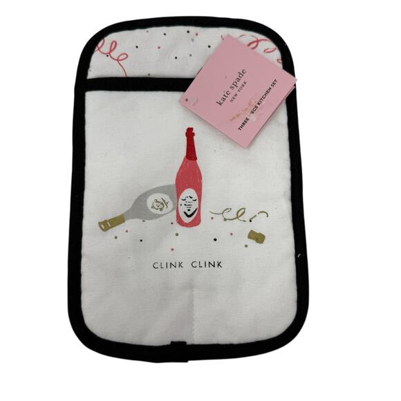Kate Spade New York White Champagne Print Pot Holder And Oven Mitt 2 Pc Set - Picture 3 of 9